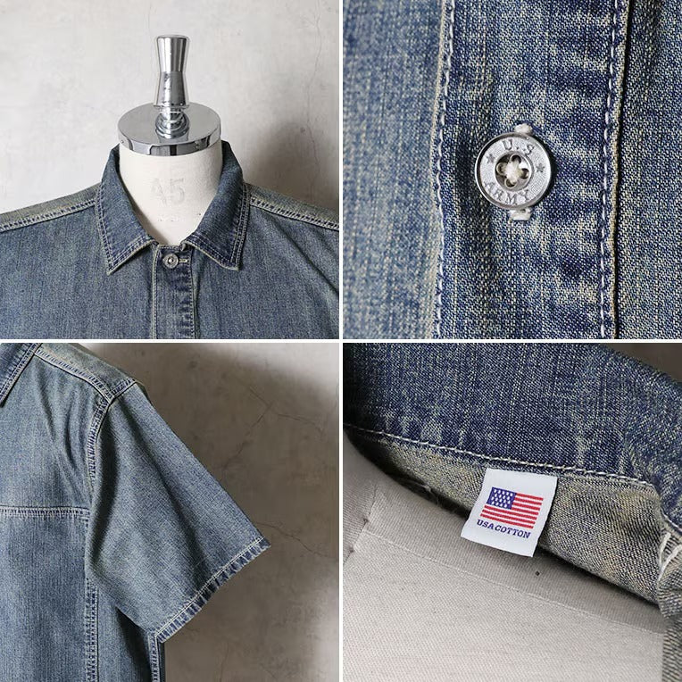 41343 U.S. COTTON DENIM S/S U.S.ARMY PULLOVER SHIRT - INDIGO VINTAGE WASH