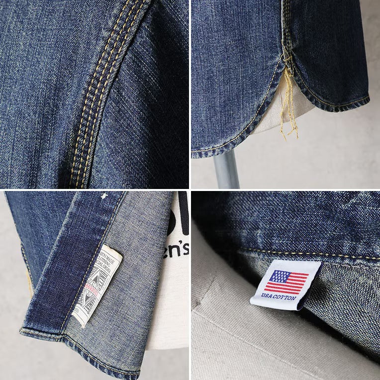 41341 U.S. COTTON DENIM S/S WORK SHIRT - INDIGO VINTAGE WASH