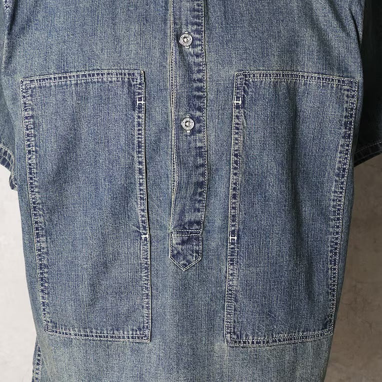41343 U.S. COTTON DENIM S/S U.S.ARMY PULLOVER SHIRT - INDIGO VINTAGE WASH