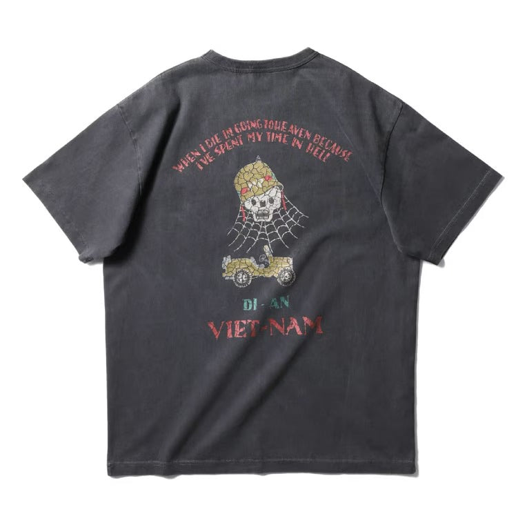 22396 PIGMENT US COTTON PRINT TEE (SKULL) - BLACK