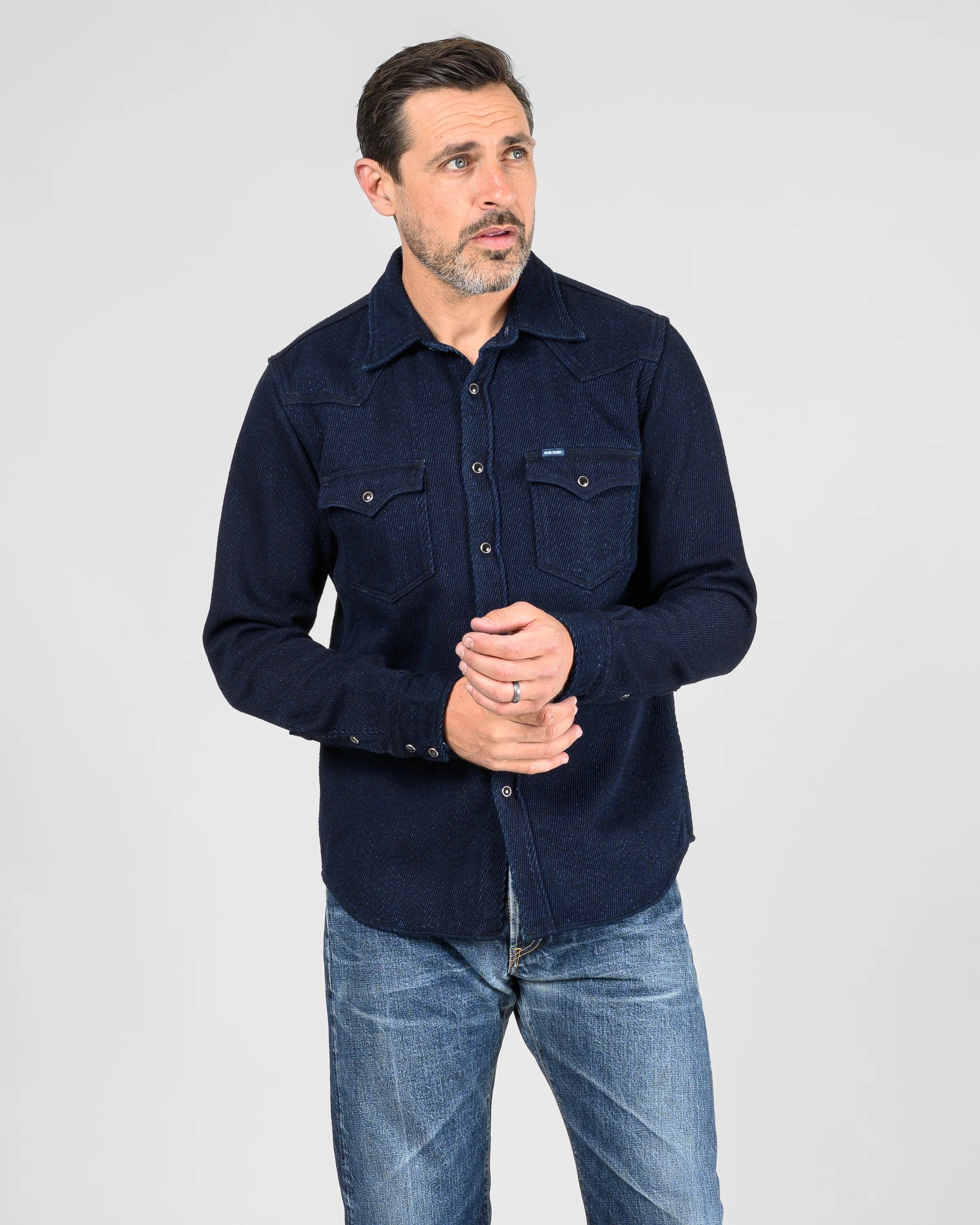 IHSH-208-IND 14OZ KERSEY WESTERN SHIRT - INDIGO
