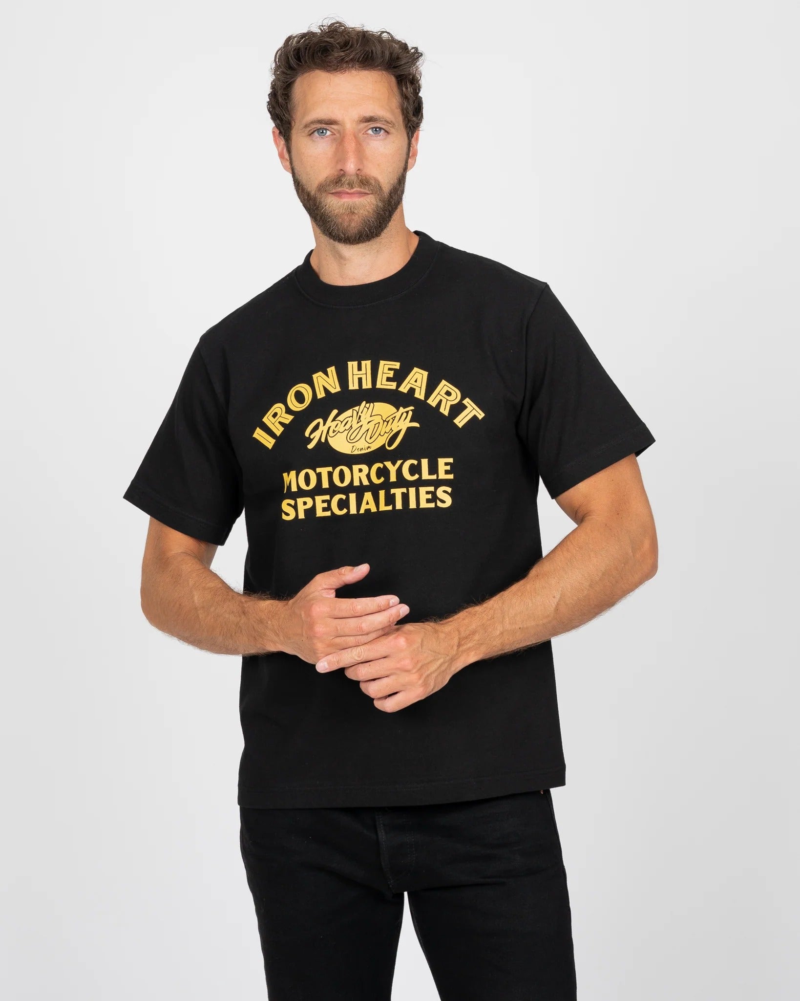 IHT-2602-BLK 7.5OZ PRINTED LOOPWHEEL CREW NECK T-SHIRT - BLACK