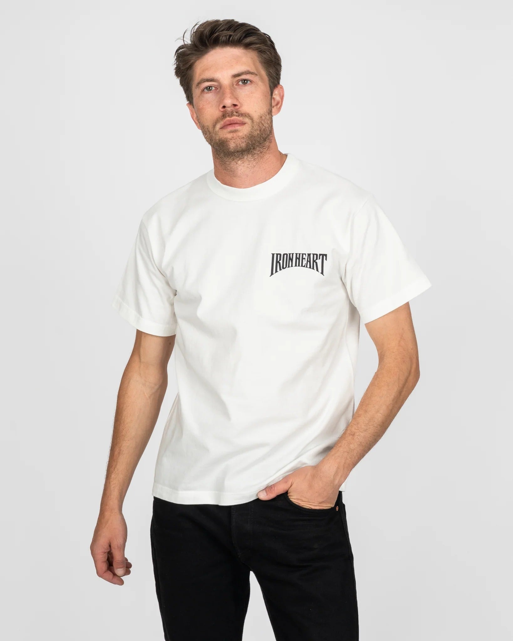 IHT-2601-WHT 7.5OZ PRINTED LOOPWHEEL CREW NECK T-SHIRT - WHITE