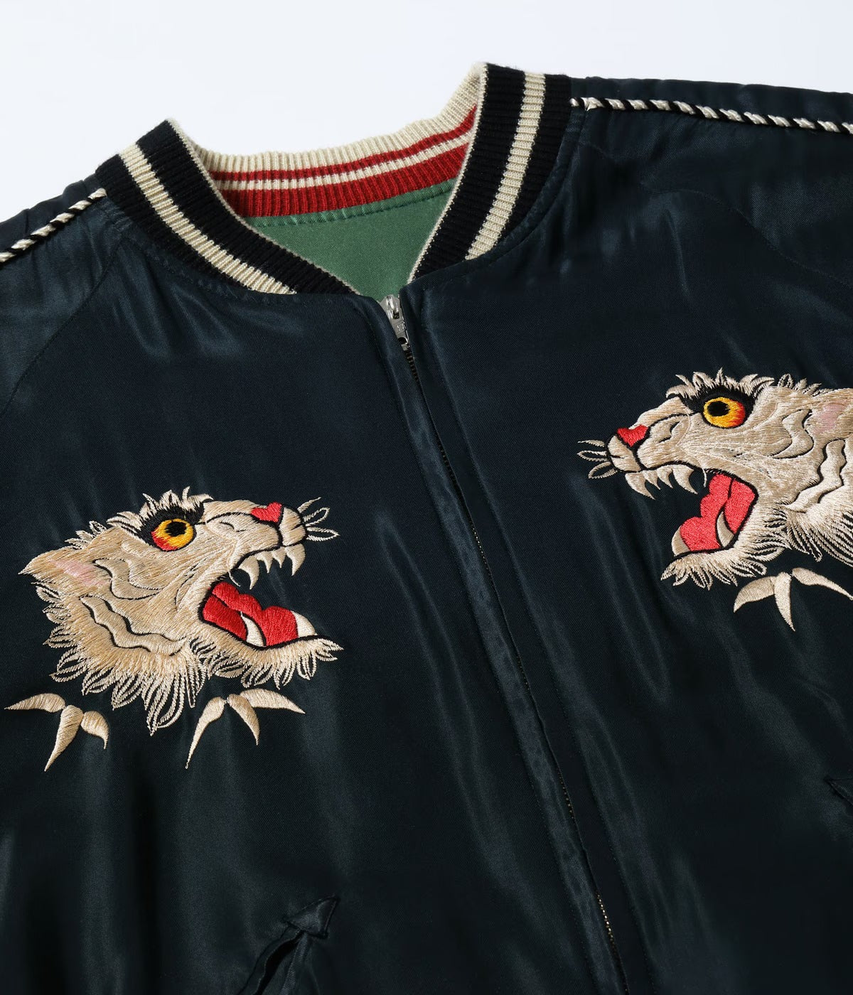 TT15878-119 Mid 1950s Style Acetate Souvenir Jacket “TIGER HEAD” X“CHEVY LOVER” (AGING MODEL) - BLACK/GREEN