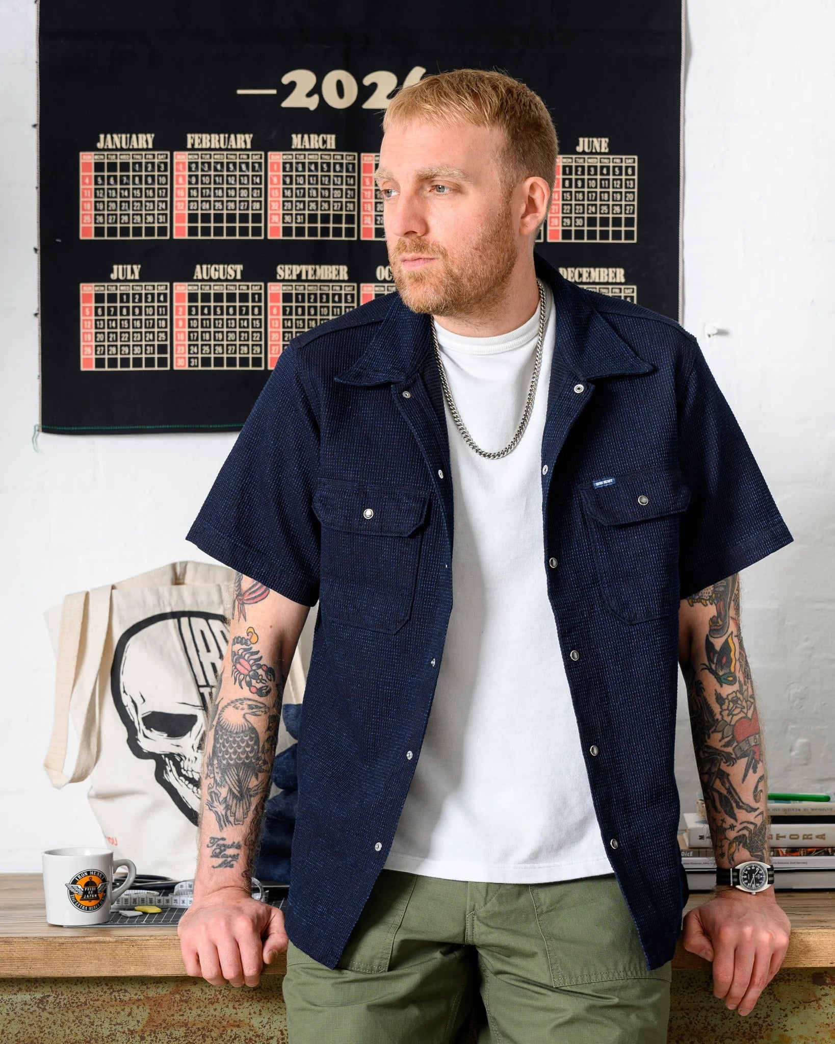 IHSH-445-IND 10OZ DOBBY CLOTH SHORT SLEEVE MECHANIC SHIRT - INDIGO