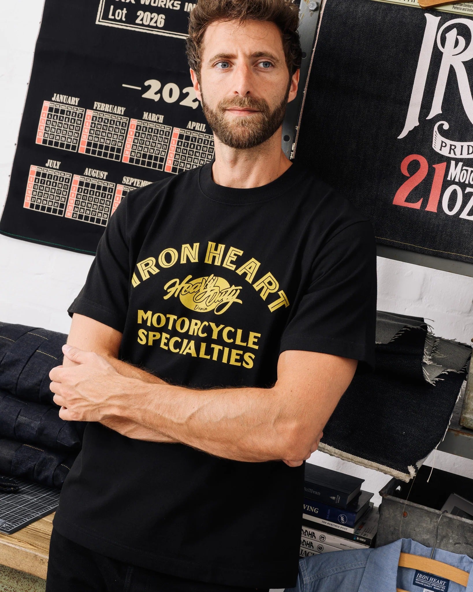 IHT-2602-BLK 7.5OZ PRINTED LOOPWHEEL CREW NECK T-SHIRT - BLACK