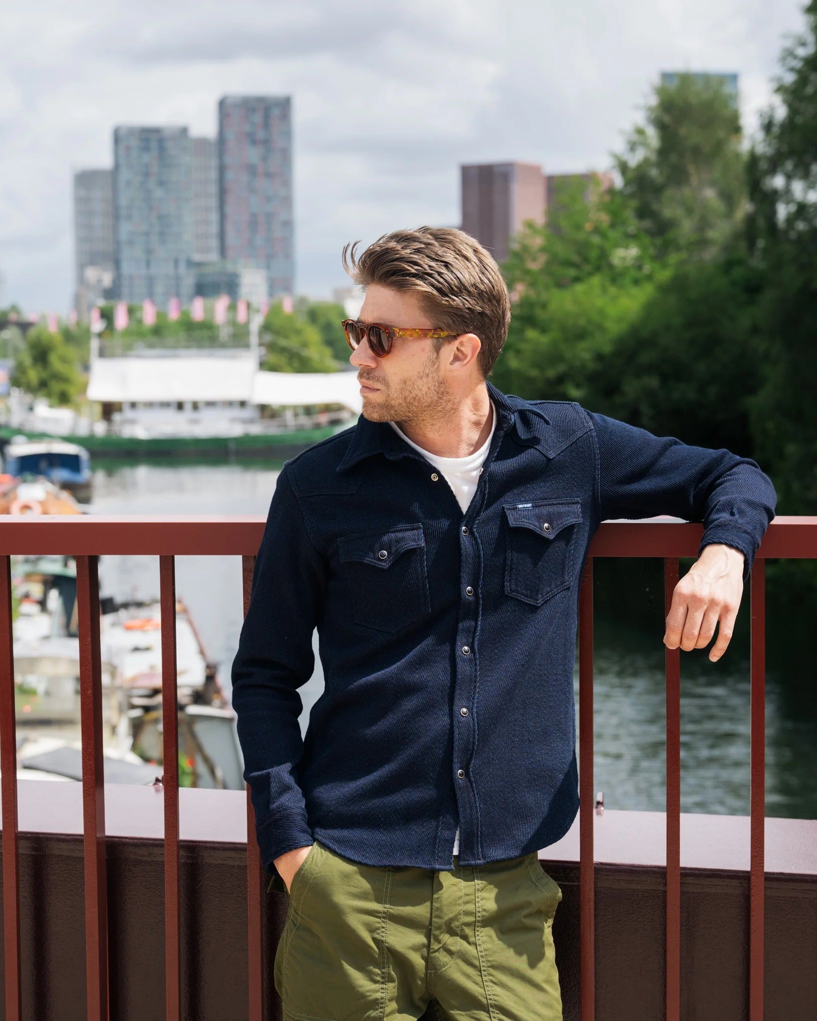 IHSH-208-IND 14OZ KERSEY WESTERN SHIRT - INDIGO