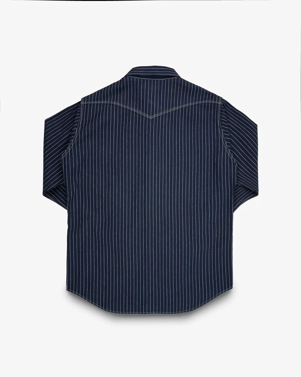 IHSH-424-IND 8.5OZ HERRINGBONE STRIPE WESTERN SHIRT - INDIGO