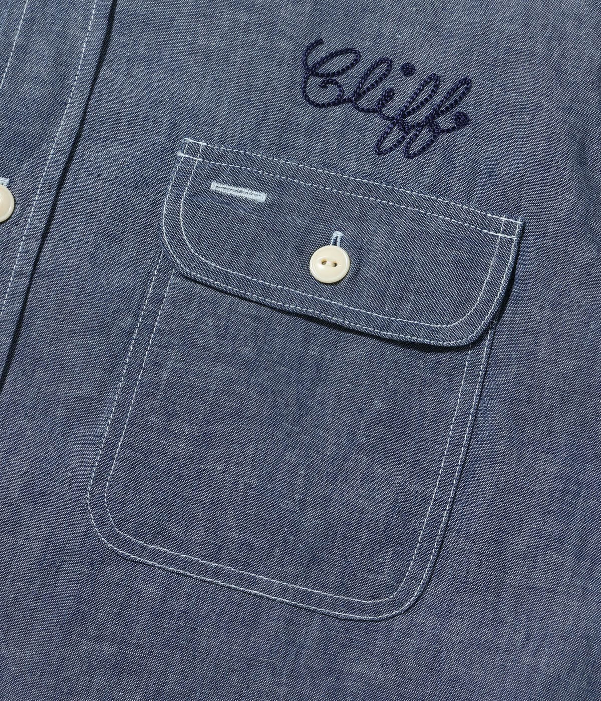 SC39527 CHAMBRAY WORK SHIRT WITH CHAIN ??EMBROIDERED - BLUE