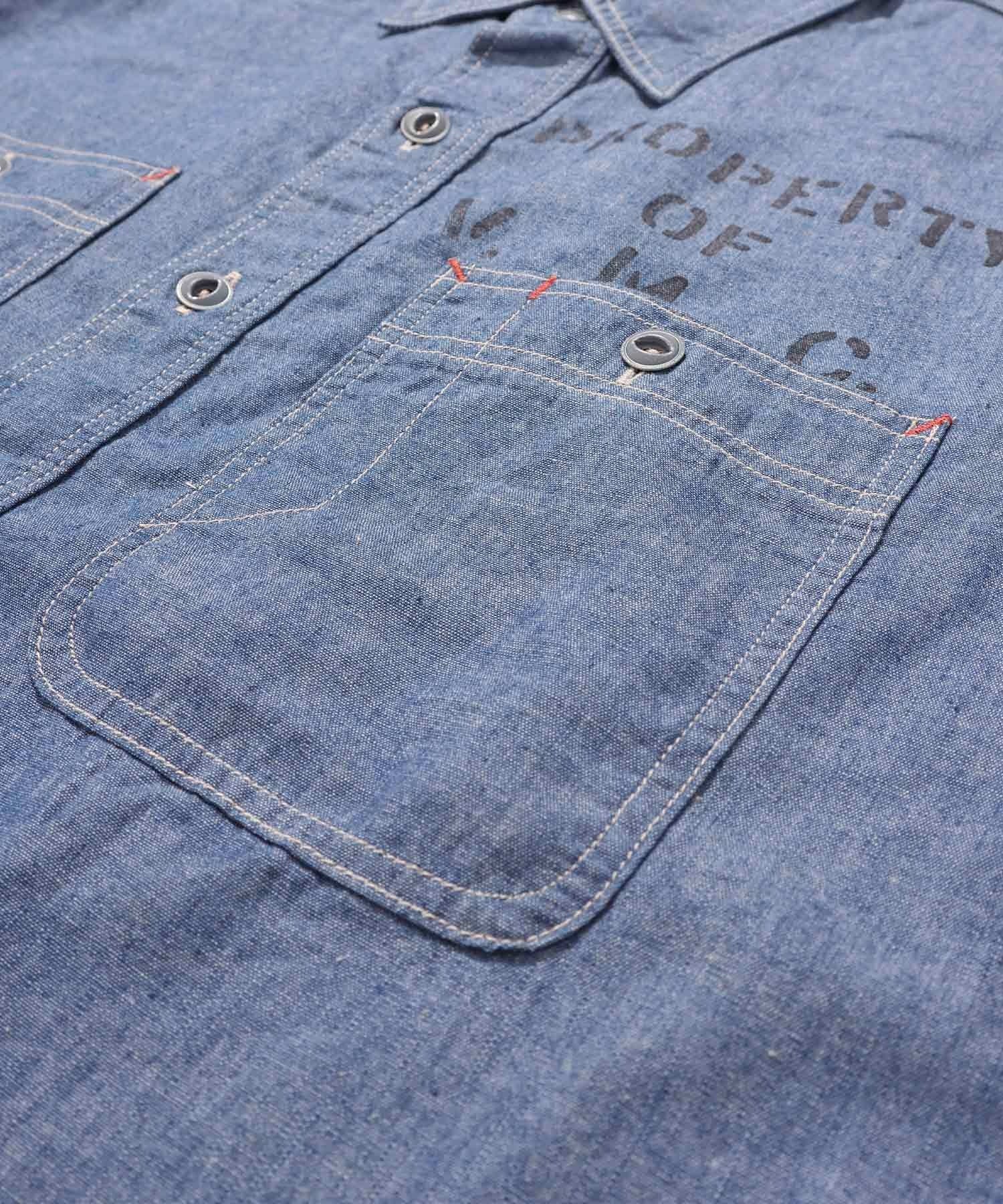 GS2529920 5OZ CHAMBRAY WORK L/S(O/WASH) - BLUE