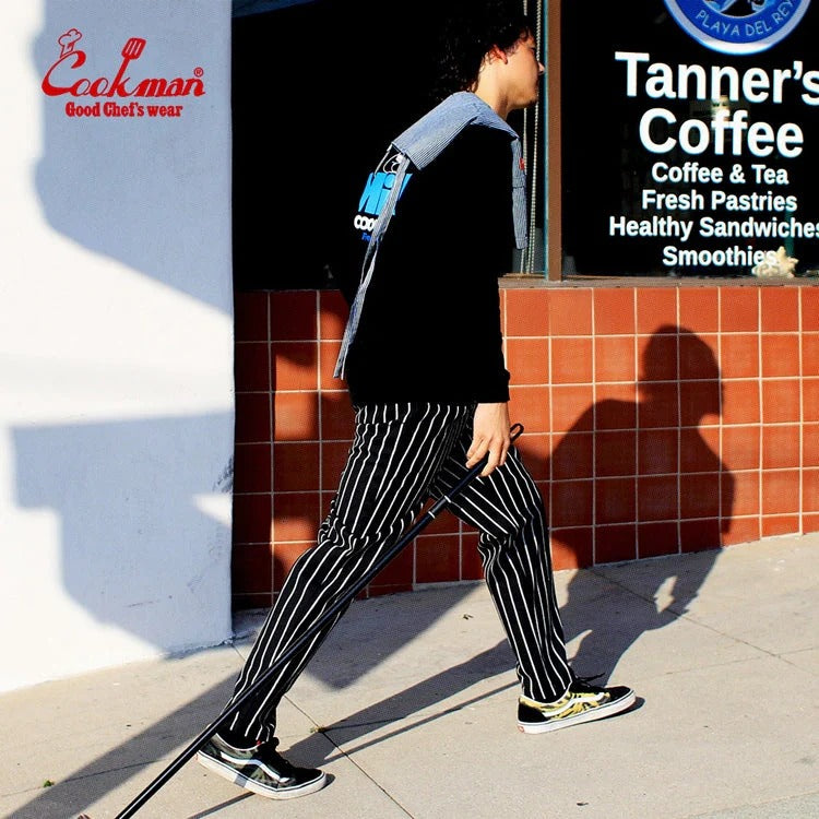 CHEF PANTS DUCK CANVAS STRIPE - BLACK