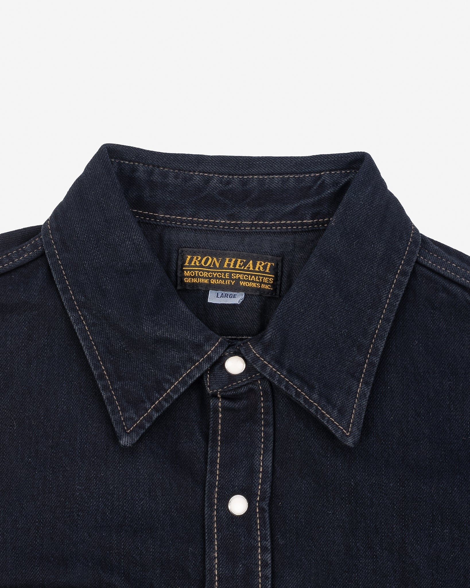 IHSH-326-OD 12OZ SELVEDGE DENIM WORK SHIRT WITH SNAPS - INDIGO OVERDYED BLACK