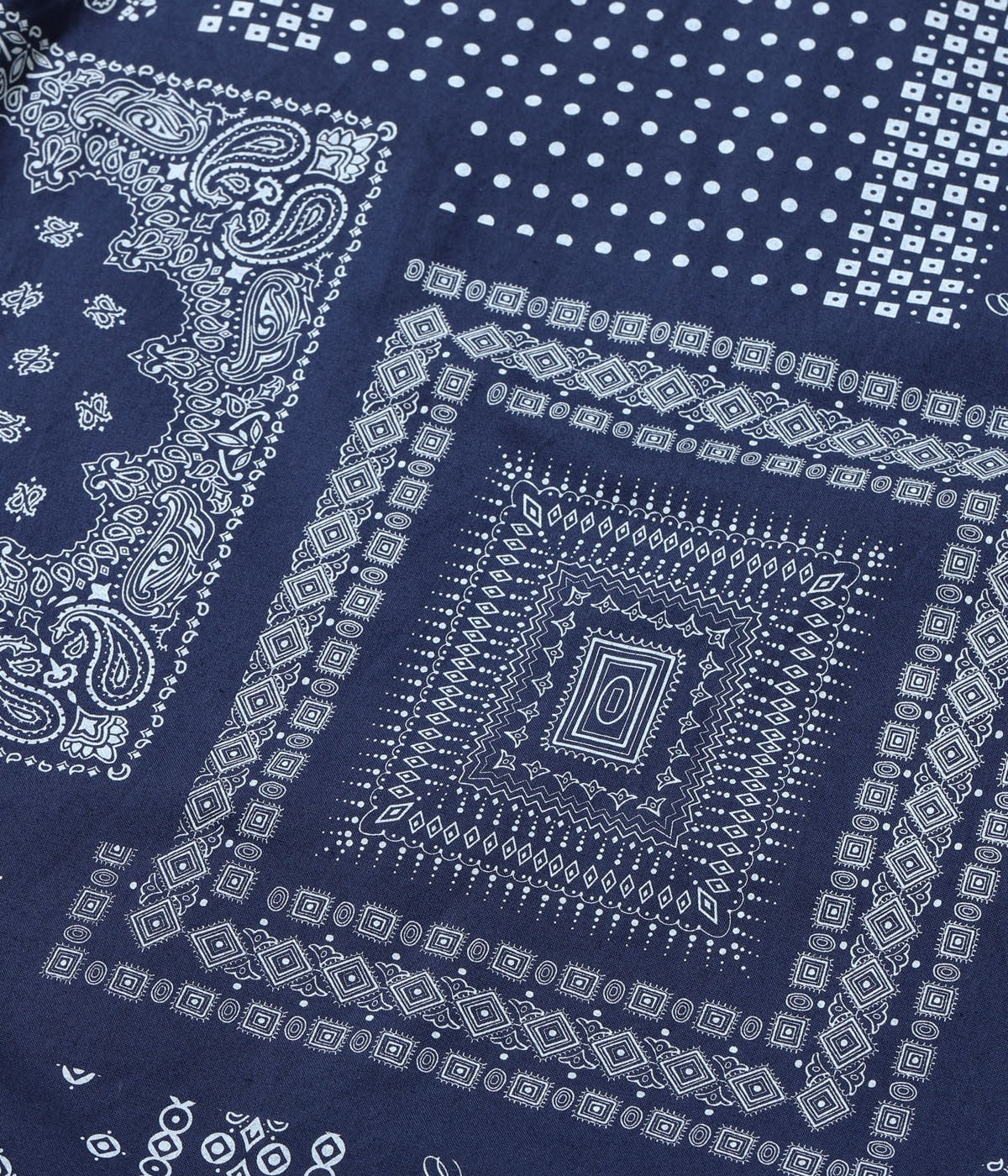SC39465 NATIVE AMERICAN BANDANA PATCHWORK PRINT OPEN SHIRT - NAVY