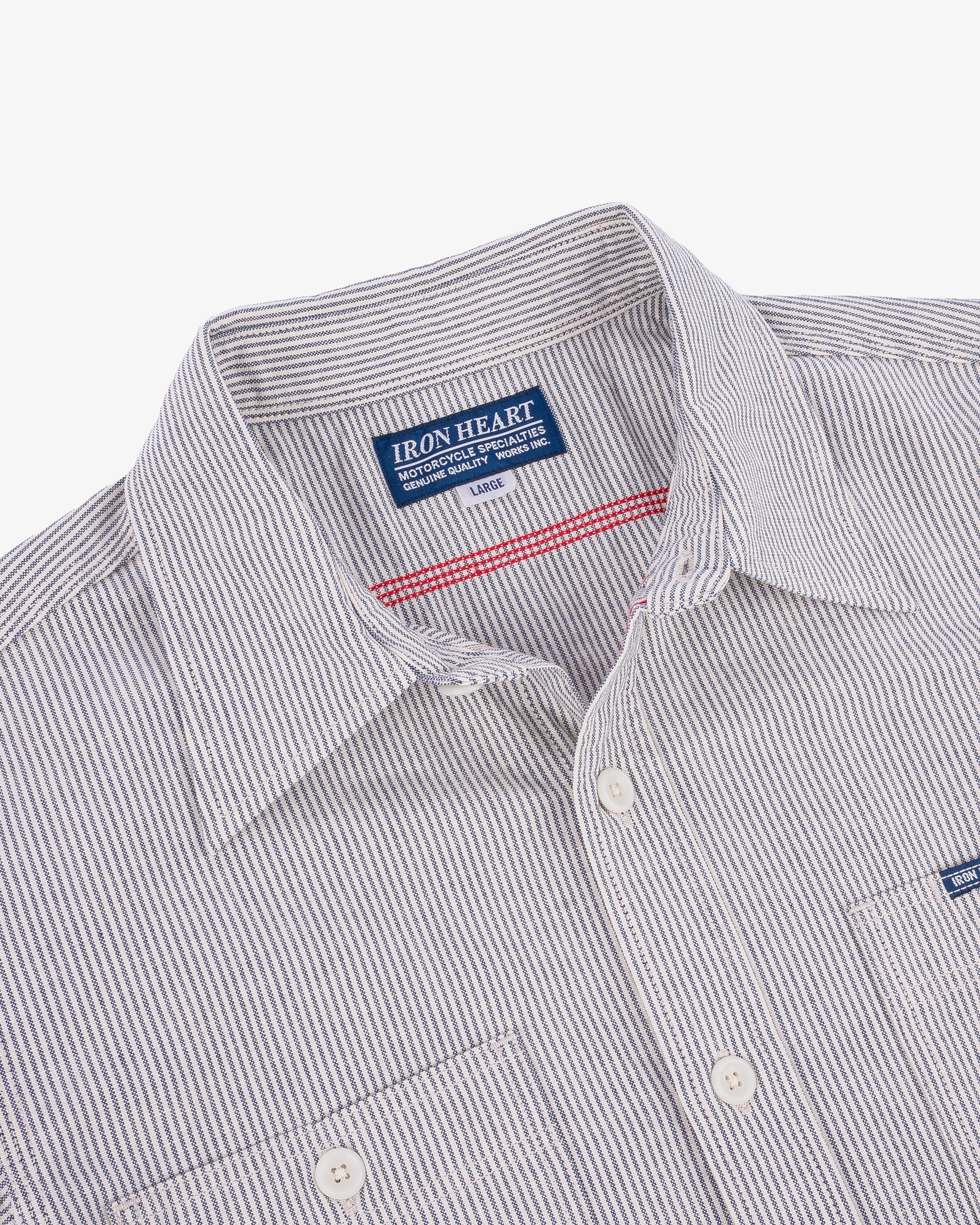 IHSH-420 5oz Selvedge Ox Cloth Short Sleeved Work Shirt - HICKORY STRIPE