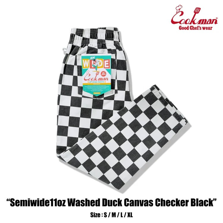 CHEF PANTS SEMIWIDE WASHED DUCK CANVAS CHECKER - BLACK