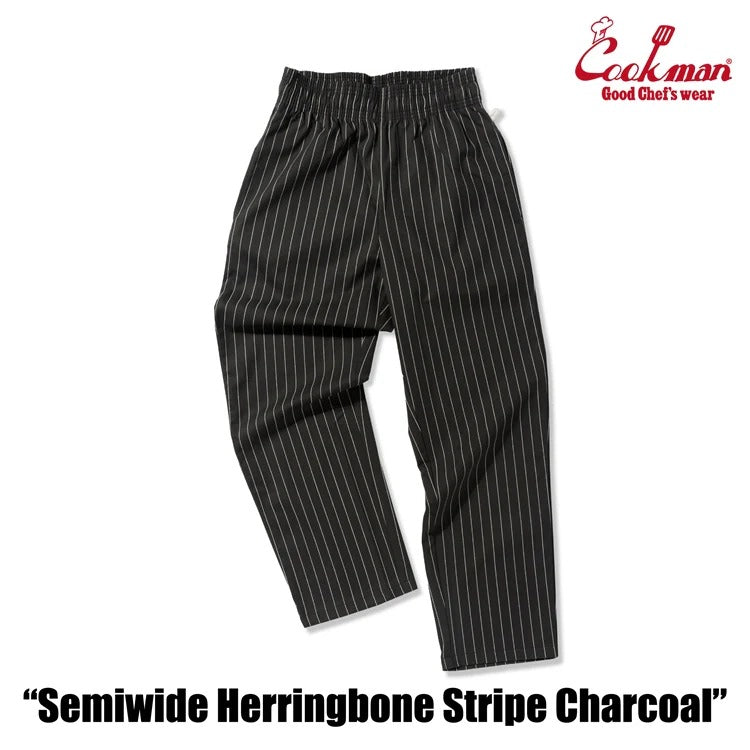 CHEF PANTS SEMIWIDE HERRINGBONE STRIPE - CHARCOAL