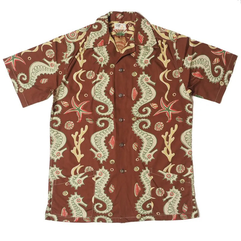JG-19 SEAHORSE VS STARFISH PRINT SHIRT - BROWN