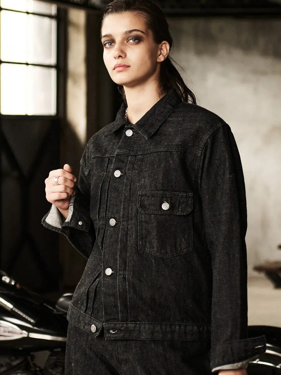 FN-OJ-DB001 JACKET 12.5oz BLACK DENIM 40's - BLACK