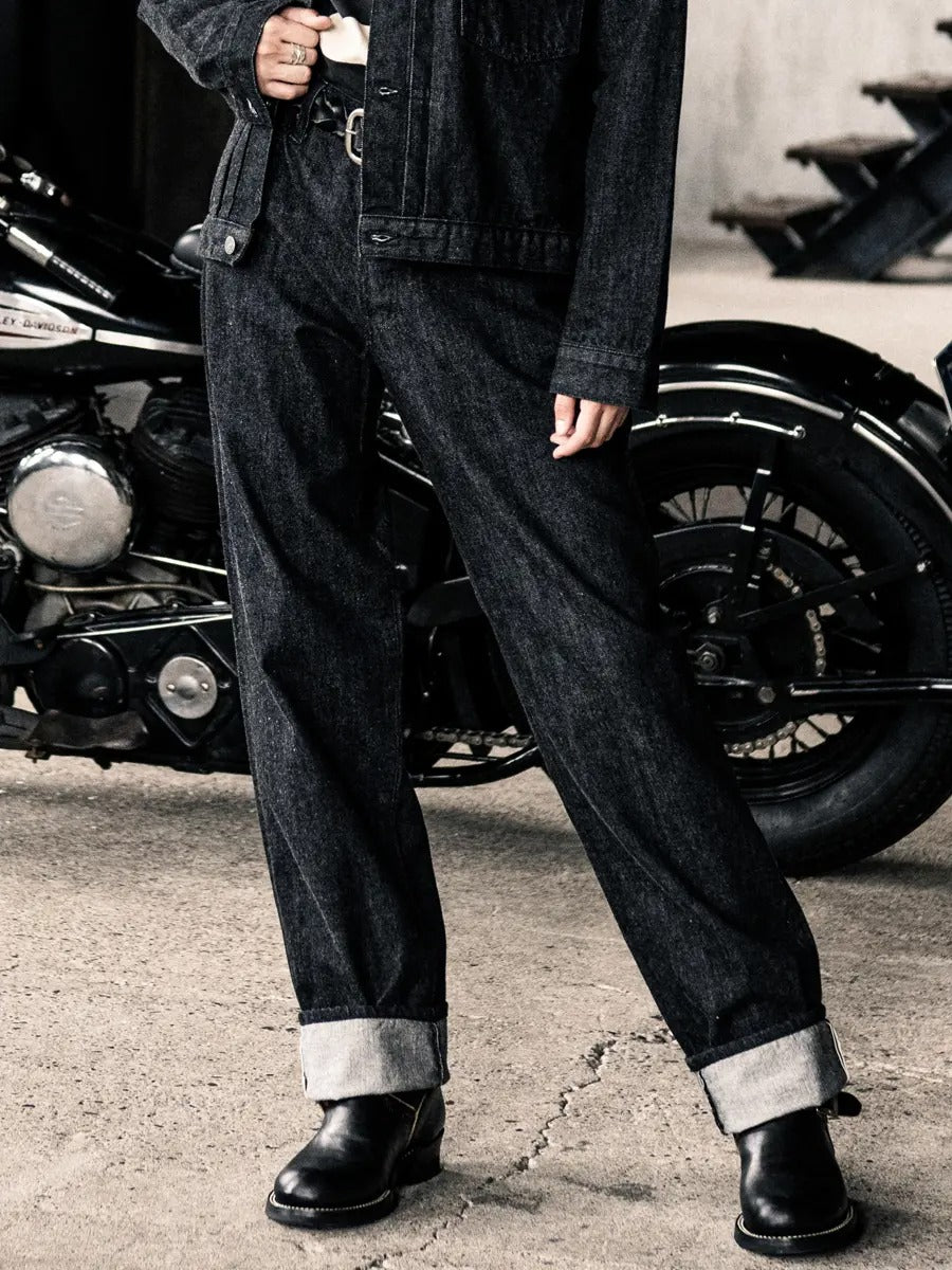 FN-PA-DB004 PANTS - BLACK DENIM WIDE TAPERED - BLACK