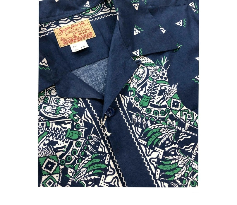 SC39466 NATIVE AMERICAN BANDANA PRINT OPEN SHIRT - NAVY