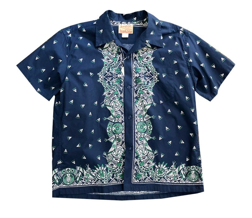 SC39466 NATIVE AMERICAN BANDANA PRINT OPEN SHIRT - NAVY