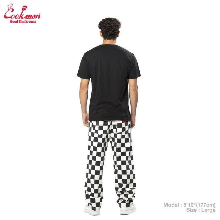 CHEF PANTS SEMIWIDE WASHED DUCK CANVAS CHECKER - BLACK