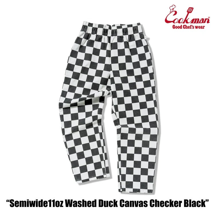 CHEF PANTS SEMIWIDE WASHED DUCK CANVAS CHECKER - BLACK