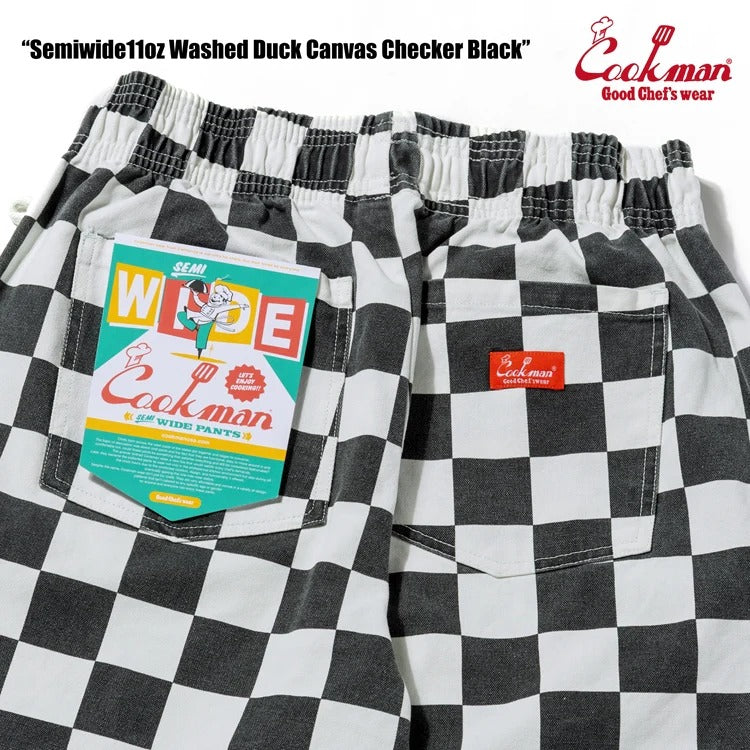 CHEF PANTS SEMIWIDE WASHED DUCK CANVAS CHECKER - BLACK
