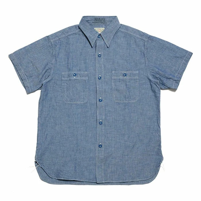 BR35856 BLUE CHAMBRAY WORK SHIRTS S/S - BLUE