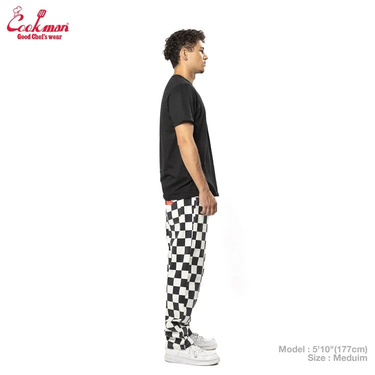 CHEF PANTS SEMIWIDE WASHED DUCK CANVAS CHECKER - BLACK
