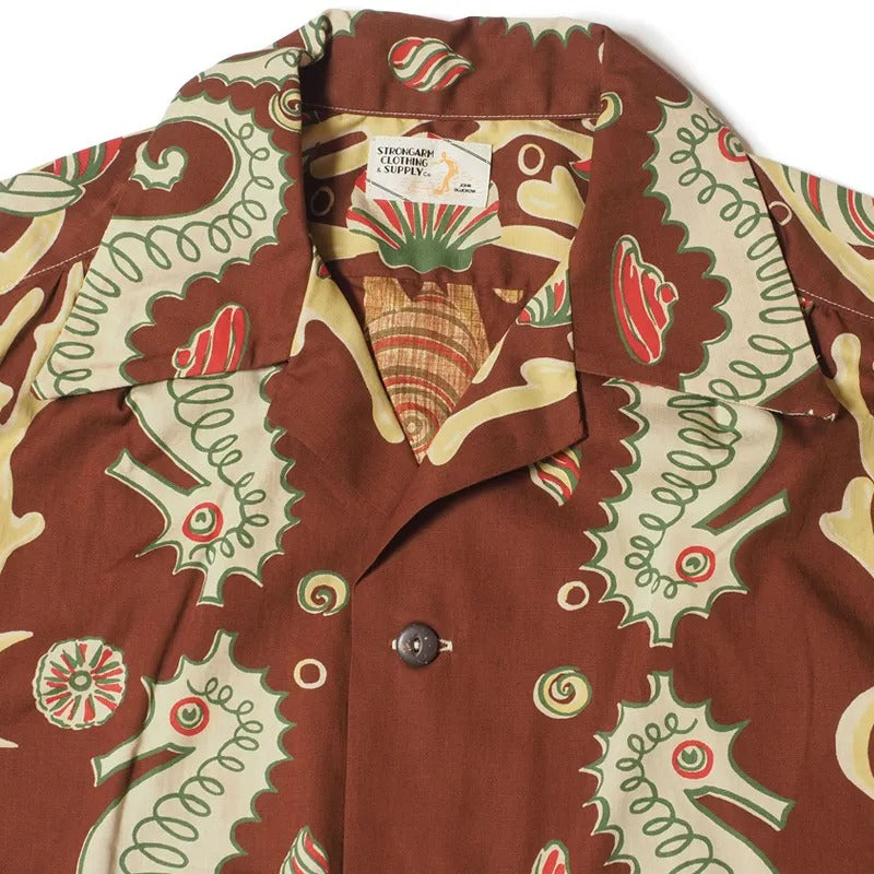 JG-19 SEAHORSE VS STARFISH PRINT SHIRT - BROWN