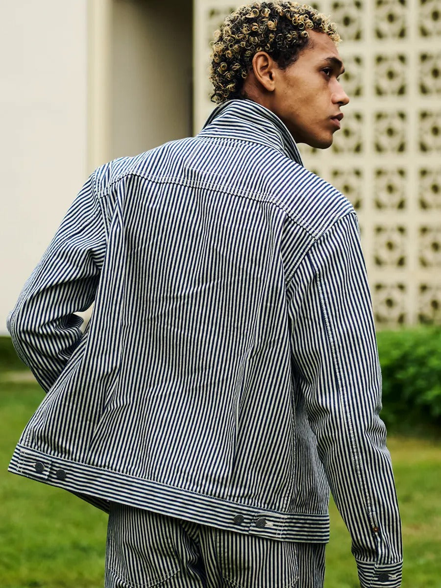 FN-OJ-D801 JACKET - 10.2oz HICKORY JACKET - BLUE x WHITE