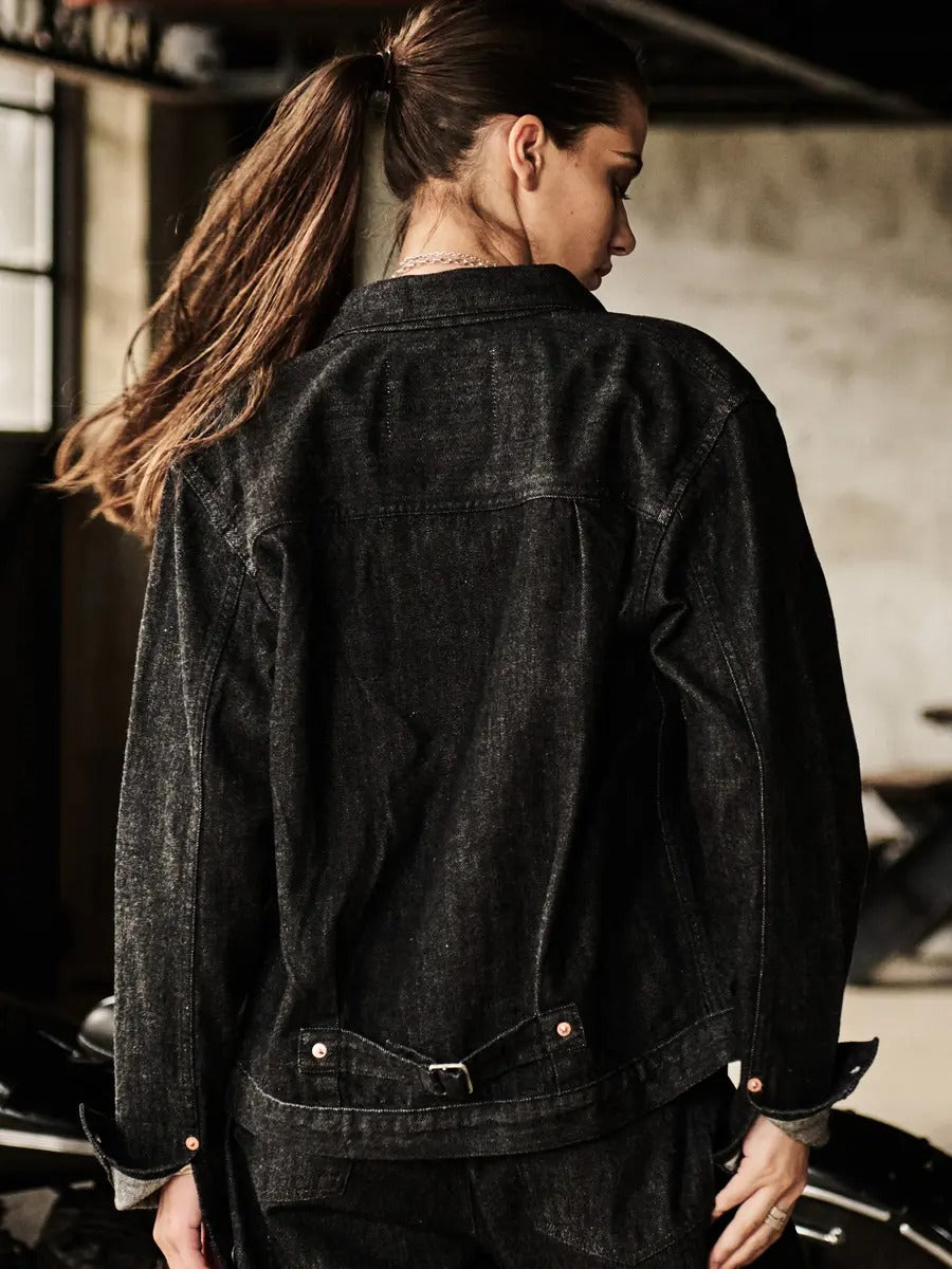 FN-OJ-DB001 JACKET 12.5oz BLACK DENIM 40's - BLACK