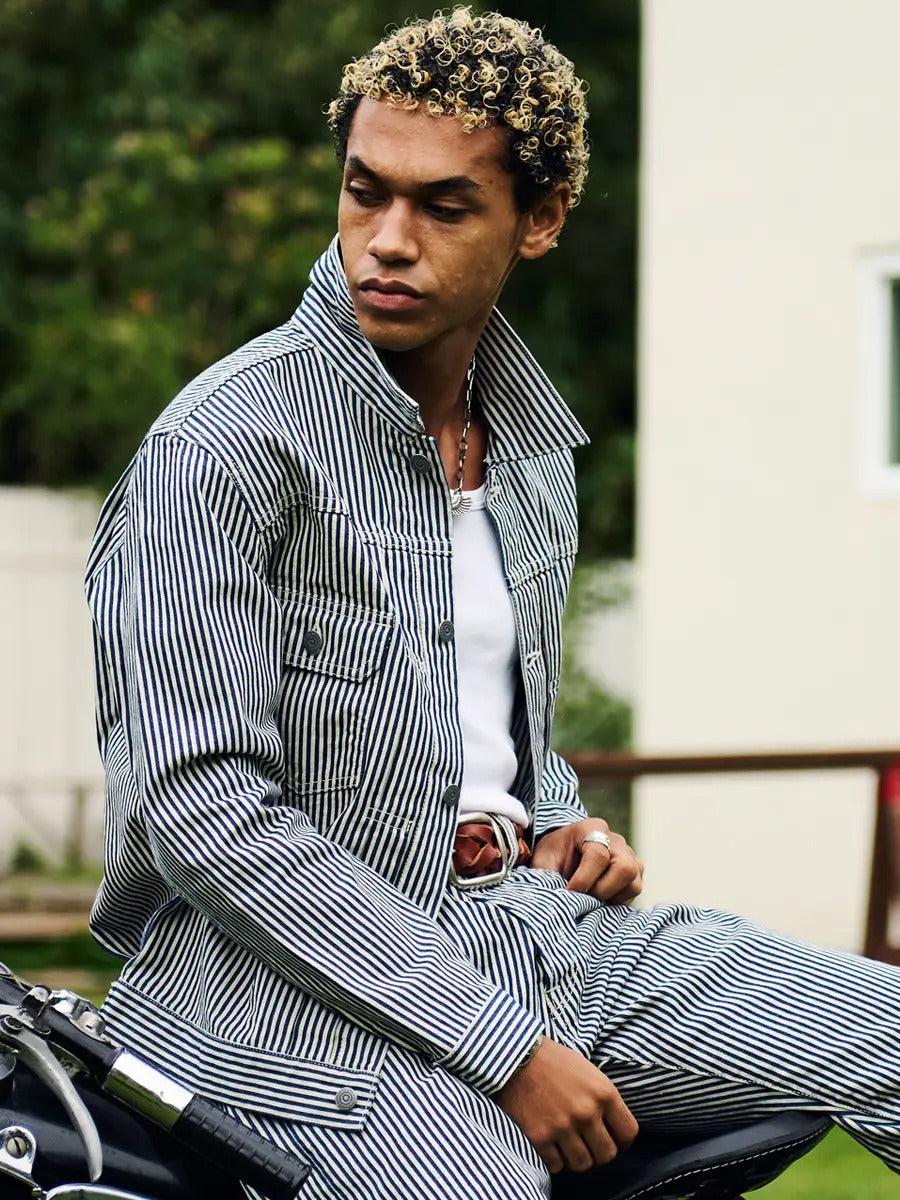 FN-OJ-D801 JACKET - 10.2oz HICKORY JACKET - BLUE x WHITE