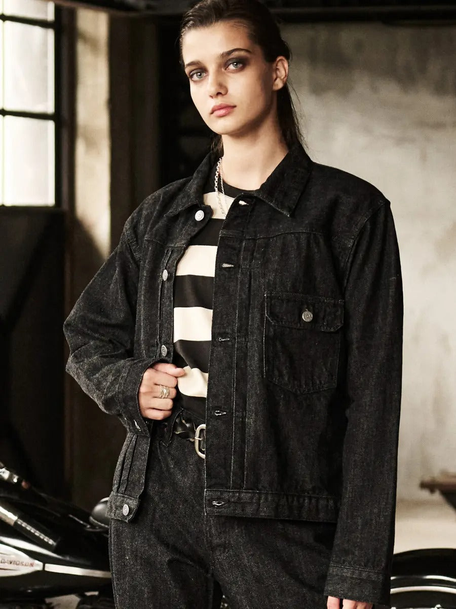 FN-OJ-DB001 JACKET 12.5oz BLACK DENIM 40's - BLACK