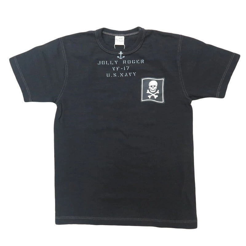BR79561 SLUB YARN T-SHIRT "VF-17 JOLLY ROGER" - BLACK