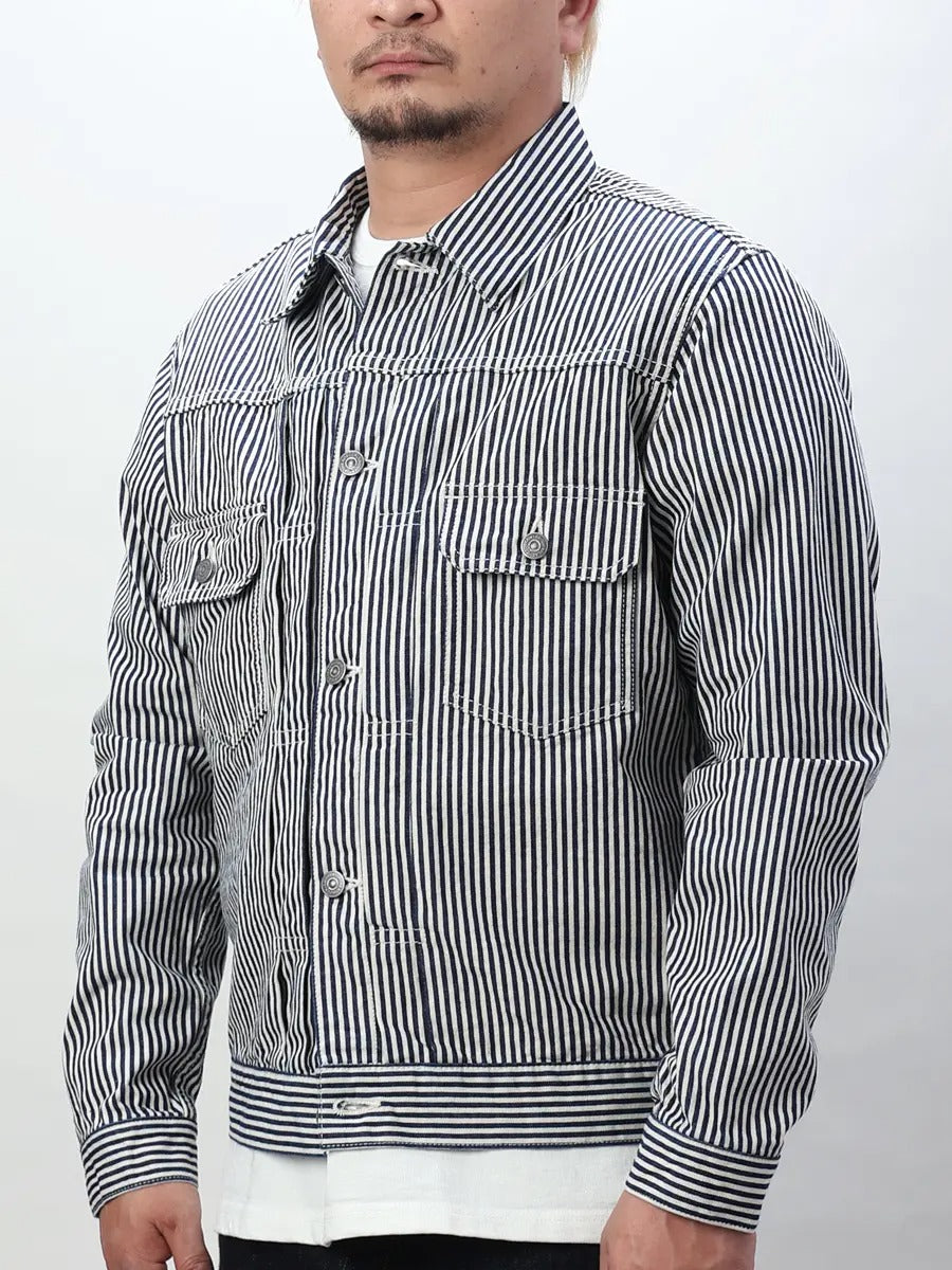 FN-OJ-D801 JACKET - 10.2oz HICKORY JACKET - BLUE x WHITE