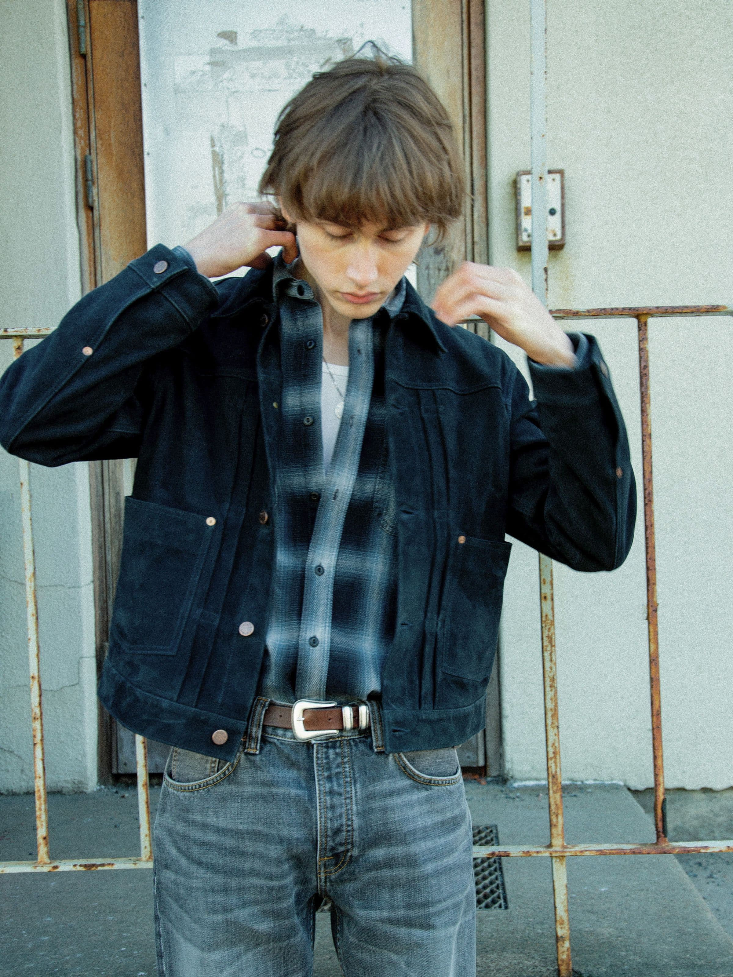 Julian Worker Shadow Check Shirt - Black