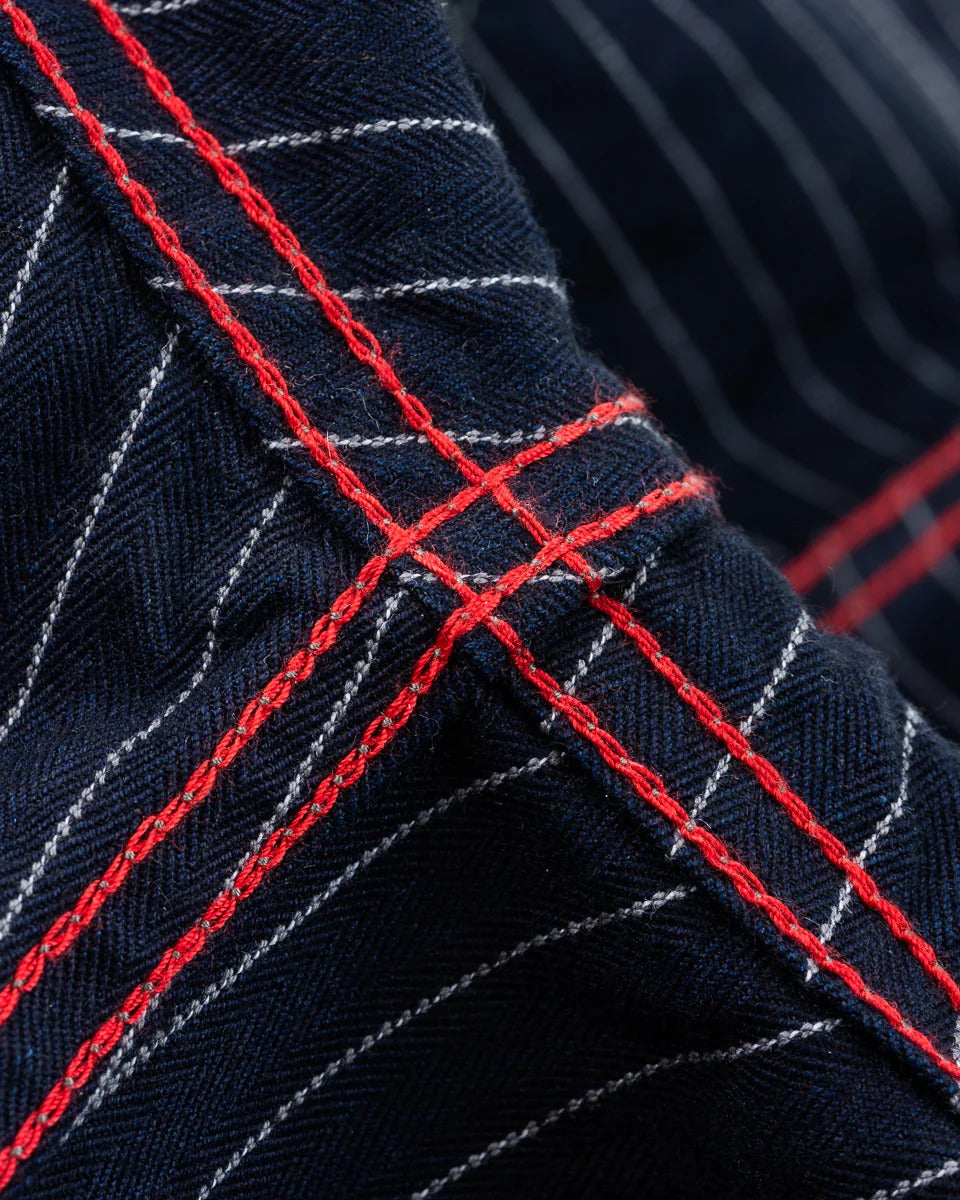 IHSH-424-IND 8.5OZ HERRINGBONE STRIPE WESTERN SHIRT - INDIGO