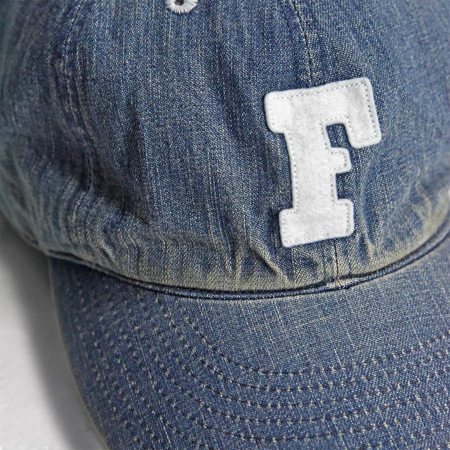 6843HW 6Panel Denim Baseball Cap ’F’ Patch Vintage Wash - INDIGO BLUE