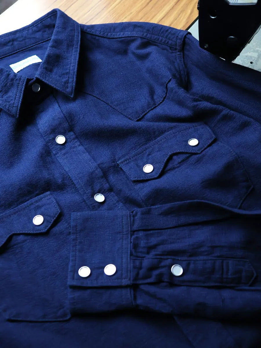 FN-SCW-002L INDIGO DOBBY WESTERN SHIRT - INDIGO