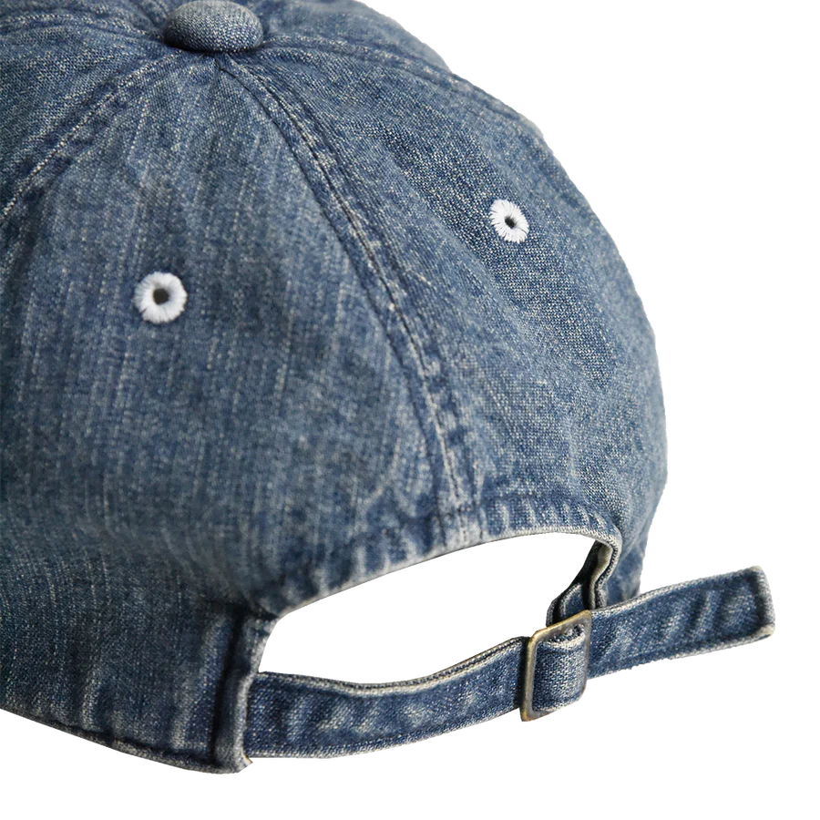 6843HW 6Panel Denim Baseball Cap ’F’ Patch Vintage Wash - INDIGO BLUE