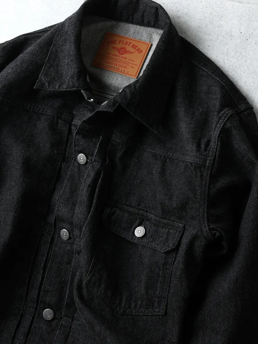 FN-OJ-DB001 JACKET 12.5oz BLACK DENIM 40's - BLACK