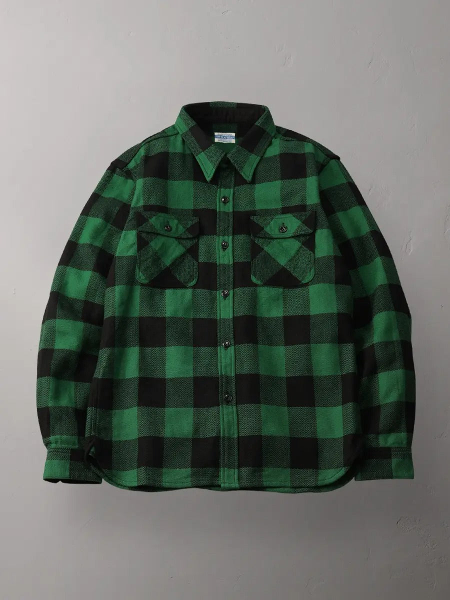 FN-SNR-101L SHIRT - BLOCK CHECK FLANNEL - BLACK x GREEN