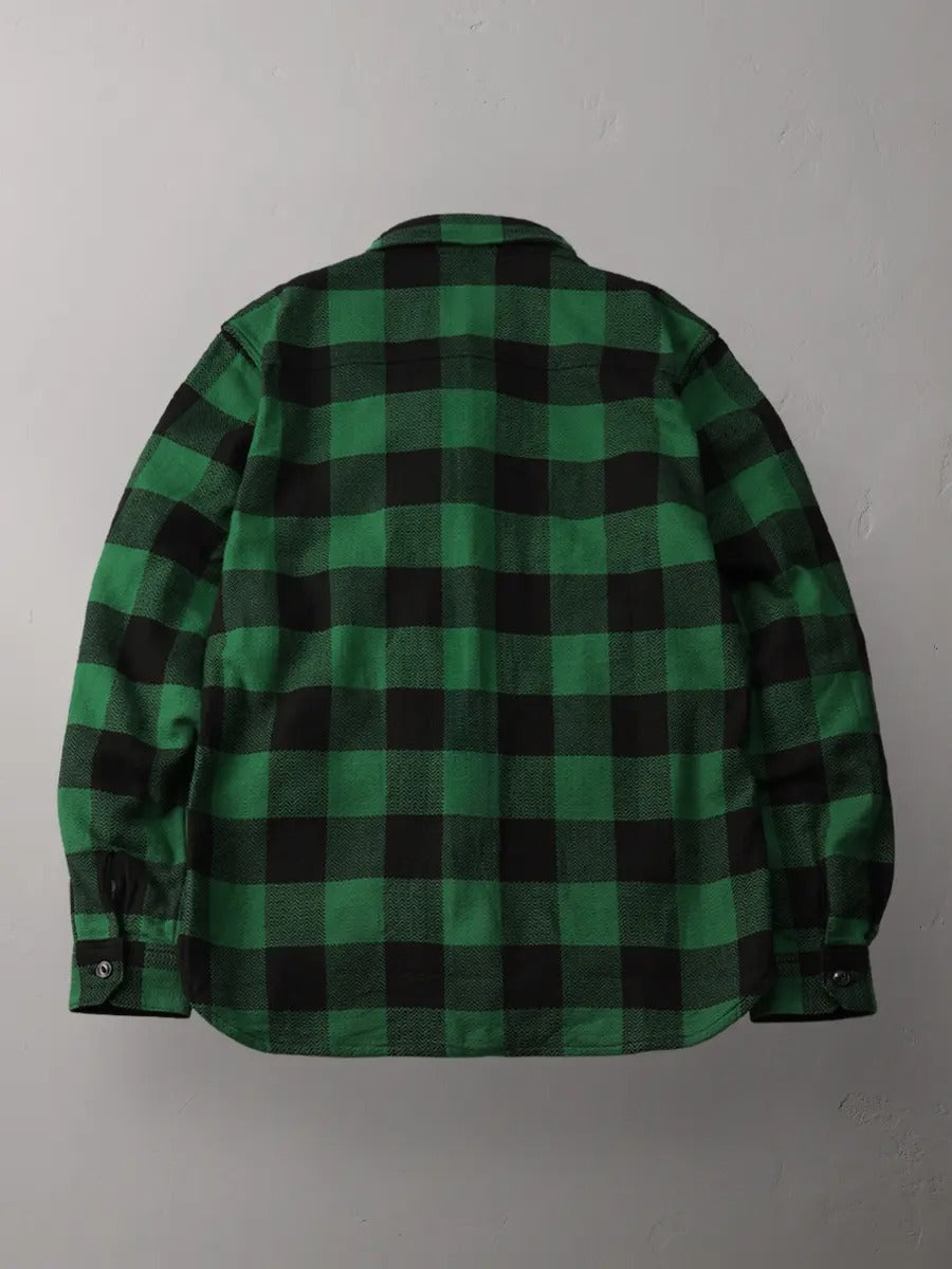 FN-SNR-101L SHIRT - BLOCK CHECK FLANNEL - BLACK x GREEN
