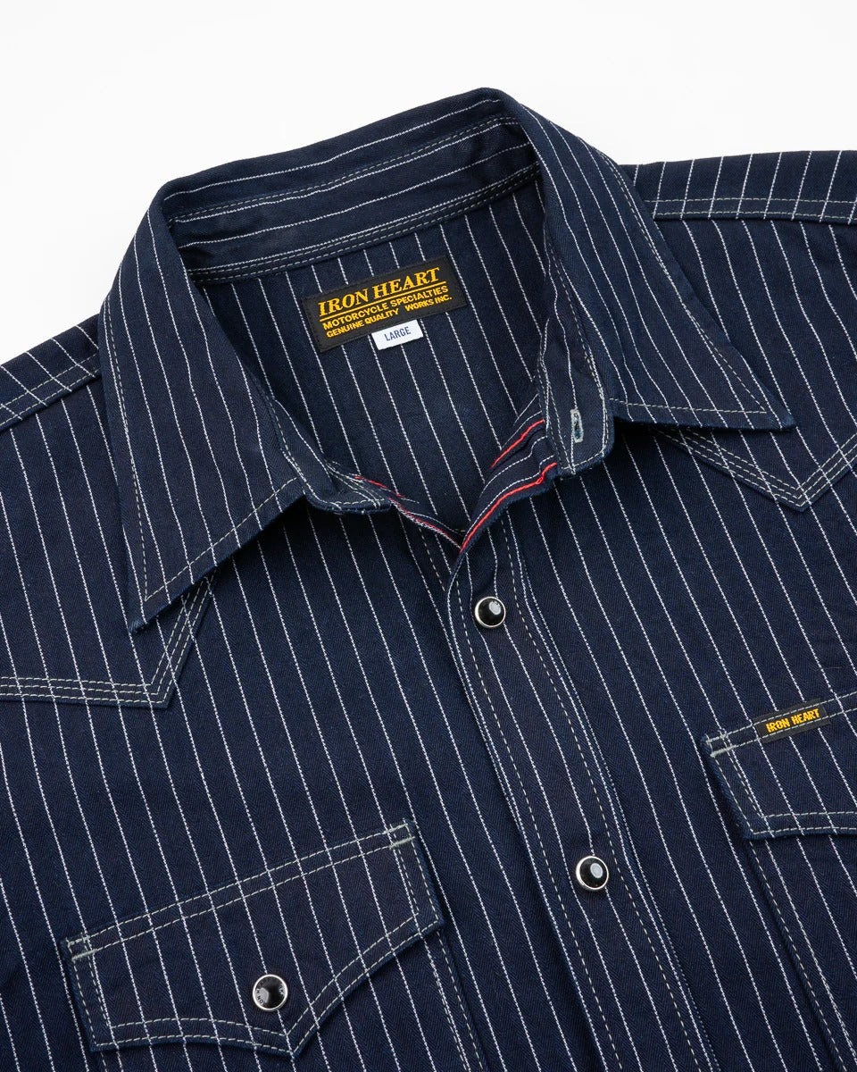 IHSH-424-IND 8.5OZ HERRINGBONE STRIPE WESTERN SHIRT - INDIGO