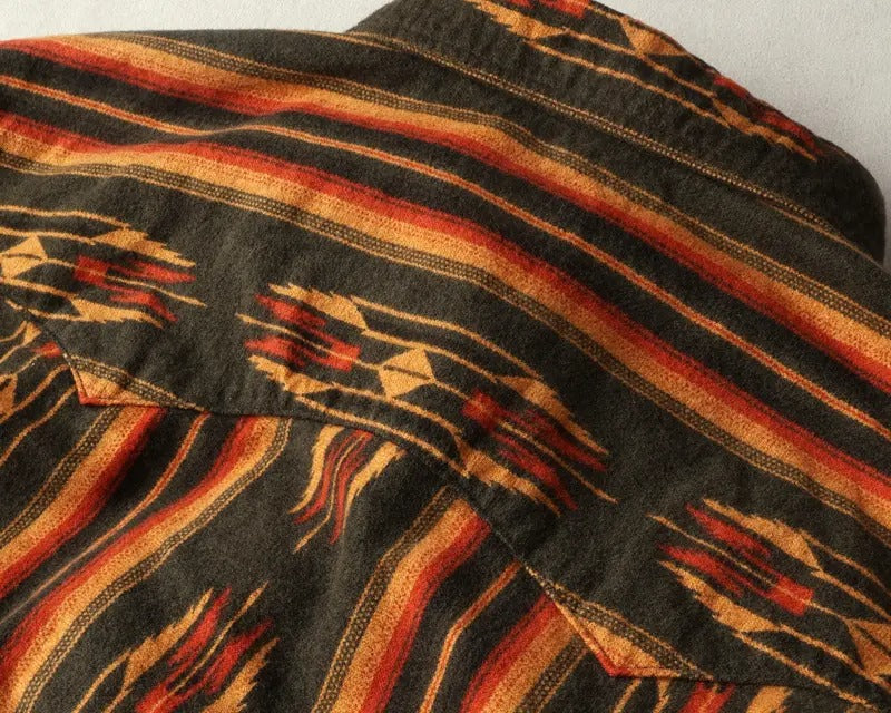 FN-SCW-018L FLANNEL SHIRT NATIVE BORDER WESTERN - BLACK