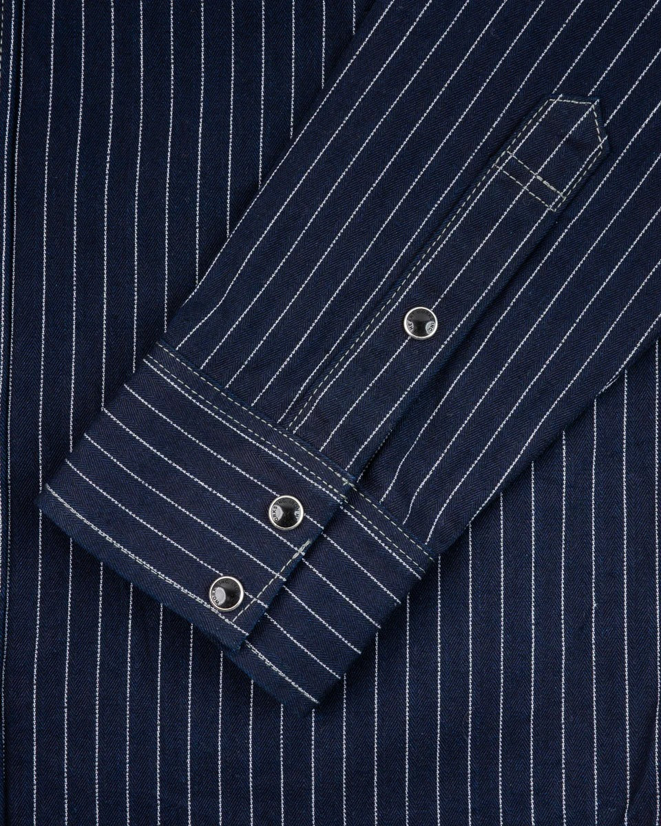 IHSH-424-IND 8.5OZ HERRINGBONE STRIPE WESTERN SHIRT - INDIGO