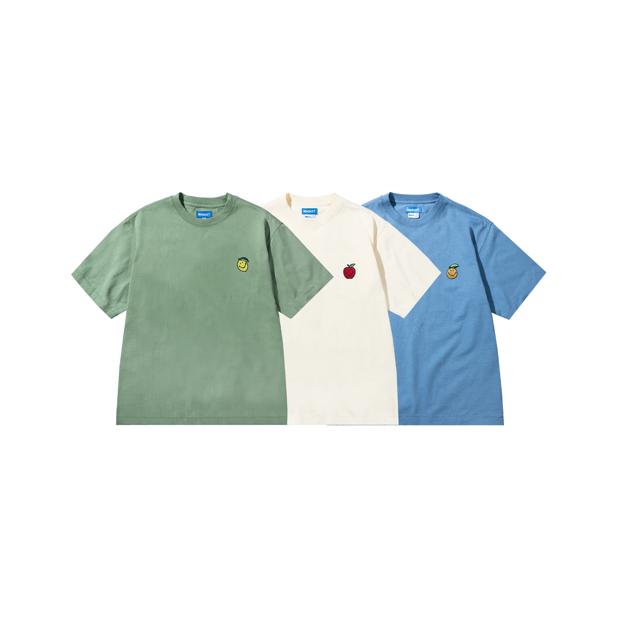 SMILEY FRUIT T-SHIRT 3-PACK - BASIL /BUTTER-CREAM/SKY BLUE
