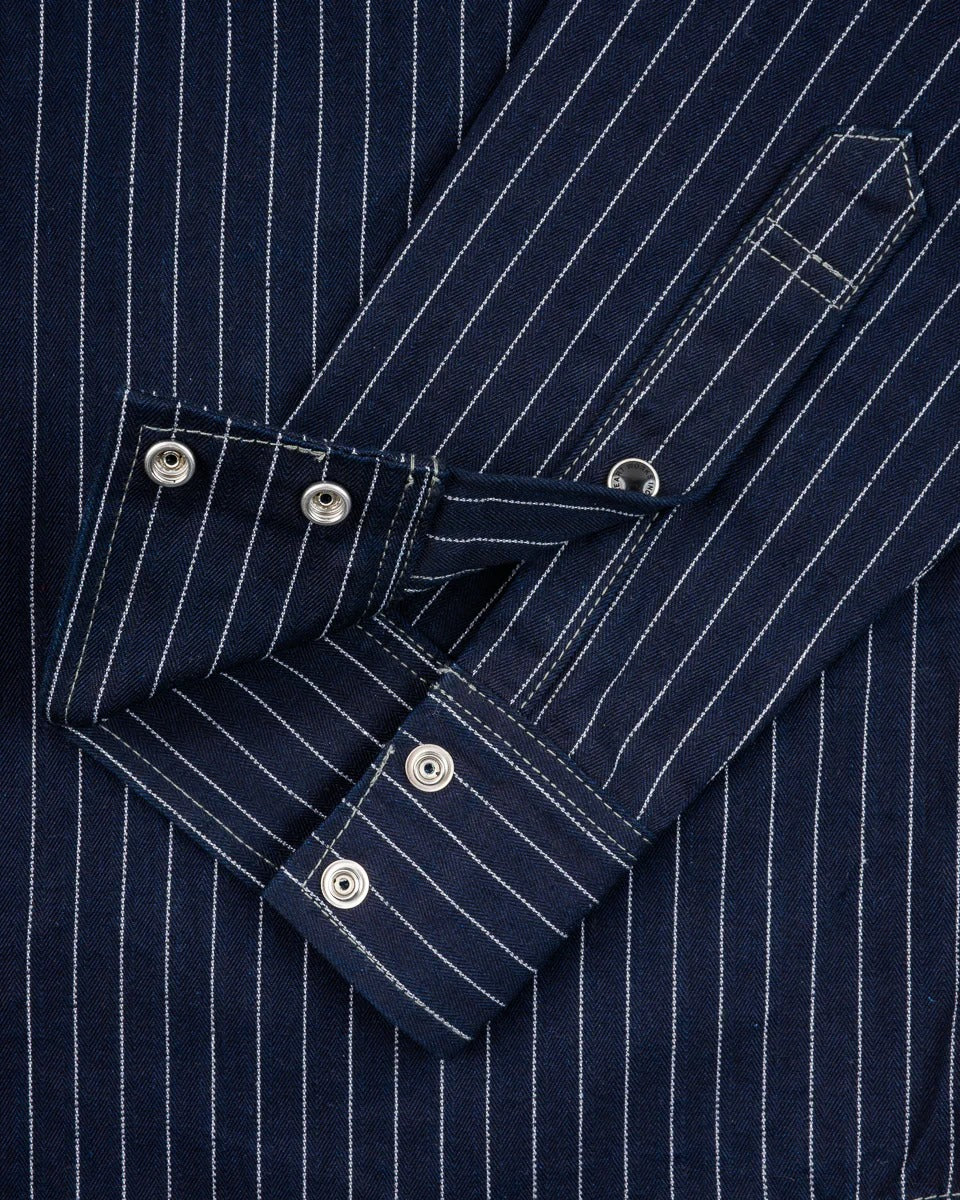 IHSH-424-IND 8.5OZ HERRINGBONE STRIPE WESTERN SHIRT - INDIGO